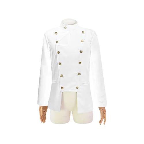 Mittelalter Kostüm, Mittelalter Kleidung Mittelalterlicher Gentleman-Stehkragen, Cosplay-Zweireiher-Blazer, einfarbig, schmale Passform, Jacke, Zeremonienmeister, Performance-Kleidung(White,XL) von ZACUNXY