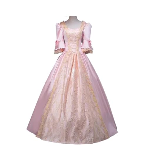 ZACUNXY Mittelalter Kostüm, Mittelalter Kleidung 18. Jahrhundert Mittelalterliche Frauen Hohe Taille Halbarm Ballkleider Prinzessin Spitze Patchwork Satin Kleid Königin Kostüm(A,XXL) von ZACUNXY