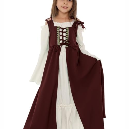 ZACUNXY Mittelalter Kostüm, Mittelalter Kleidung Cosplay Mädchen Mittelalter Kostüme Anzug Kleid Langes(Beige,L) von ZACUNXY