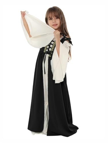 ZACUNXY Mittelalter Kostüm, Mittelalter Kleidung Cosplay Mädchen Mittelalter Kostüme Anzug Kleid Langes(Black,XL) von ZACUNXY