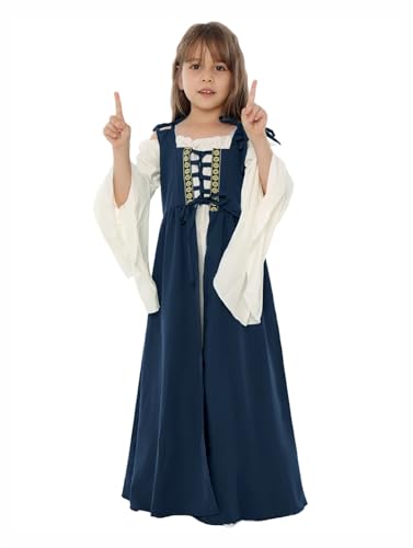 ZACUNXY Mittelalter Kostüm, Mittelalter Kleidung Cosplay Mädchen Mittelalter Kostüme Anzug Kleid Langes(Blue,L) von ZACUNXY