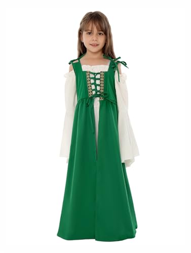 ZACUNXY Mittelalter Kostüm, Mittelalter Kleidung Cosplay Mädchen Mittelalter Kostüme Anzug Kleid Langes(Green,M) von ZACUNXY