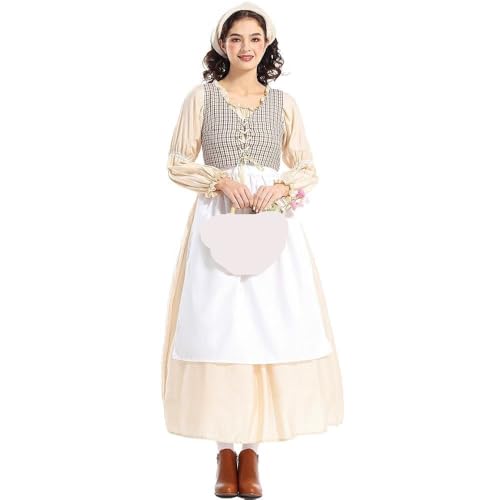 ZACUNXY Mittelalter Kostüm, Mittelalter Kleidung Damen Mittelalterkleid Karierte Kleider Festival Party Kostüm(L) von ZACUNXY