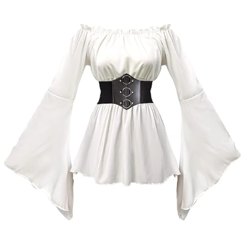 ZACUNXY Mittelalter Kostüm, Mittelalter Kleidung Damen Retro Mittelalter Rock Vintage Cosplay Kostüm Langarm Off Shoulder Patchwork Partykleid(Apricot Top,M) von ZACUNXY