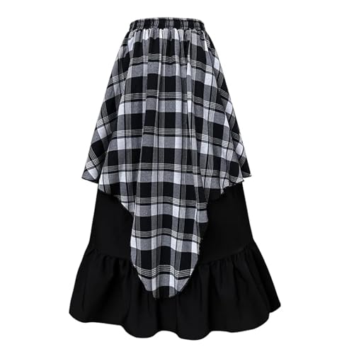 ZACUNXY Mittelalter Kostüm, Mittelalter Kleidung Damen Retro Mittelalter Rock Vintage Cosplay Kostüm Langarm Off Shoulder Patchwork Partykleid(Black White Skirt,M) von ZACUNXY