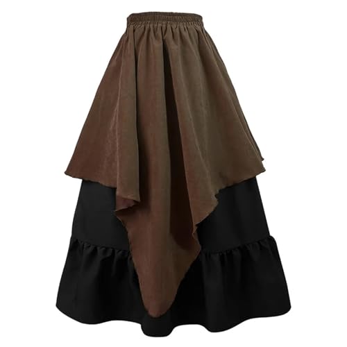 ZACUNXY Mittelalter Kostüm, Mittelalter Kleidung Damen Retro Mittelalter Rock Vintage Cosplay Kostüm Langarm Off Shoulder Patchwork Partykleid(Brown Skirt,S) von ZACUNXY