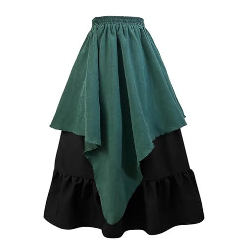 ZACUNXY Mittelalter Kostüm, Mittelalter Kleidung Damen Retro Mittelalter Rock Vintage Cosplay Kostüm Langarm Off Shoulder Patchwork Partykleid(Green Skirt,S) von ZACUNXY