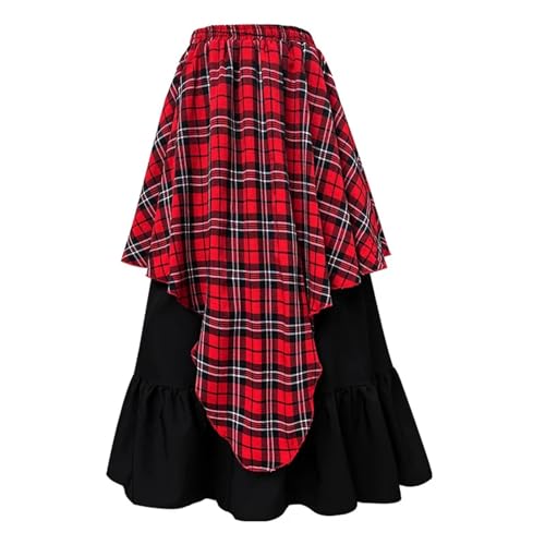 ZACUNXY Mittelalter Kostüm, Mittelalter Kleidung Damen Retro Mittelalter Rock Vintage Cosplay Kostüm Langarm Off Shoulder Patchwork Partykleid(Red Black Skirt,XL) von ZACUNXY