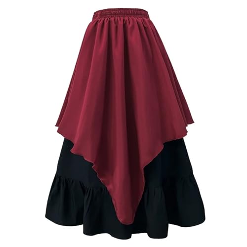ZACUNXY Mittelalter Kostüm, Mittelalter Kleidung Damen Retro Mittelalter Rock Vintage Cosplay Kostüm Langarm Off Shoulder Patchwork Partykleid(Red Skirt,XL) von ZACUNXY