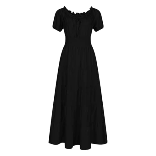 ZACUNXY Mittelalter Kostüm, Mittelalter Kleidung Elegantes mittelalterliches Kleid mit kurzen Ärmeln, schulterfrei, Retro-Plissee-Kleid, langes Kostümkleid(Black,XXL) von ZACUNXY