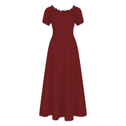ZACUNXY Mittelalter Kostüm, Mittelalter Kleidung Elegantes mittelalterliches Kleid mit kurzen Ärmeln, schulterfrei, Retro-Plissee-Kleid, langes Kostümkleid(Red,L) von ZACUNXY