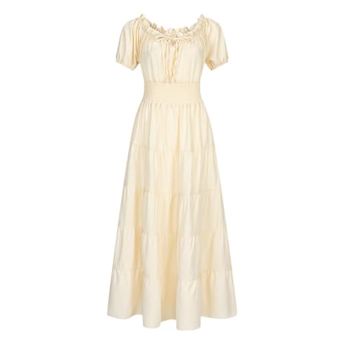 ZACUNXY Mittelalter Kostüm, Mittelalter Kleidung Elegantes mittelalterliches Kleid mit kurzen Ärmeln, schulterfrei, Retro-Plissee-Kleid, langes Kostümkleid(White,S) von ZACUNXY