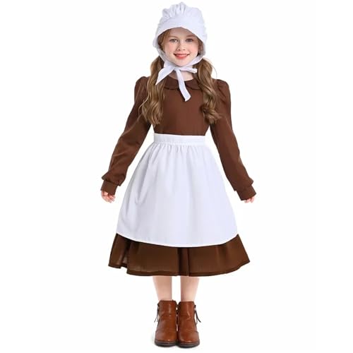 ZACUNXY Mittelalter Kostüm, Mittelalter Kleidung Halloween Dienstmädchenkleid Vintage Armes Mädchen Cosplay Kostüm Bauernhof Outfit(SMALL-(110-125)_OTHER) von ZACUNXY