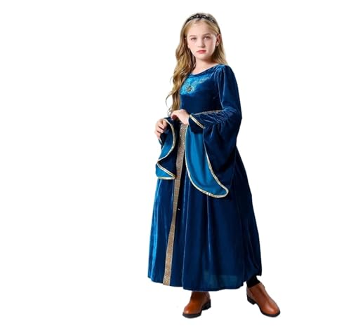 ZACUNXY Mittelalter Kostüm, Mittelalter Kleidung Halloween Kostüm Retro Ball Ärmeln Leistung Kleidung Europäischen Mittelalterlichen Komplette(Blue,150_OTHER) von ZACUNXY