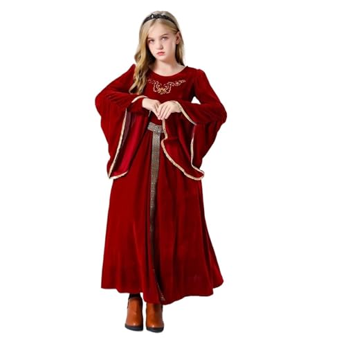 ZACUNXY Mittelalter Kostüm, Mittelalter Kleidung Halloween Kostüm Retro Ball Ärmeln Leistung Kleidung Europäischen Mittelalterlichen Komplette(Red,120_OTHER) von ZACUNXY