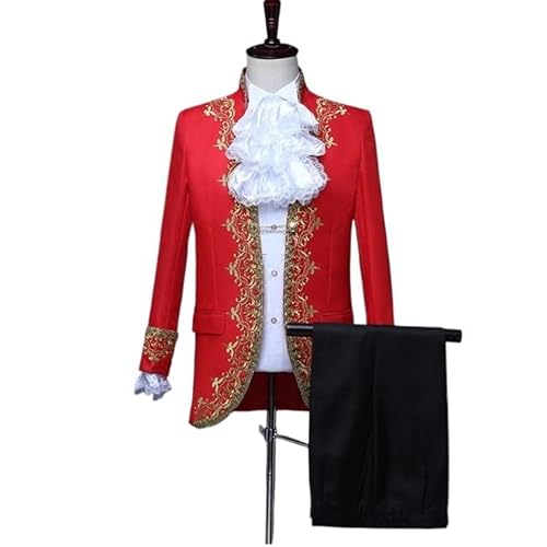 ZACUNXY Mittelalter Kostüm, Mittelalter Kleidung Halloween Mittelalter Party Blazer Anzüge Kleid Smoking König Gericht Cosplay Kostüm Prom Performance Kleidung(Red,XS) von ZACUNXY
