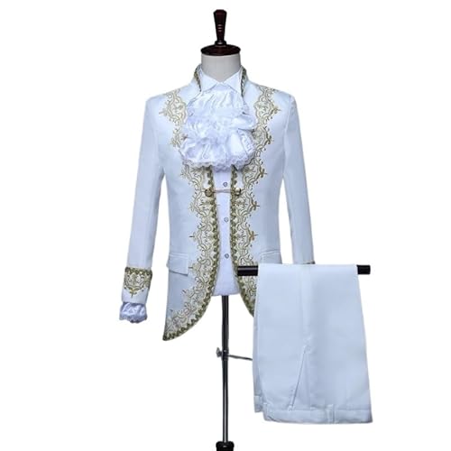 ZACUNXY Mittelalter Kostüm, Mittelalter Kleidung Halloween Mittelalter Party Blazer Anzüge Kleid Smoking König Gericht Cosplay Kostüm Prom Performance Kleidung(White,S) von ZACUNXY