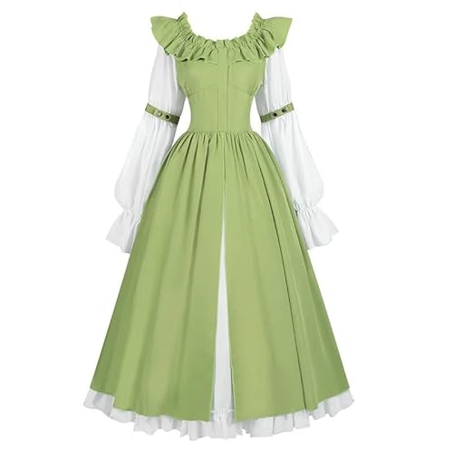 ZACUNXY Mittelalter Kostüm, Mittelalter Kleidung Halloween Mittelalterliches Schulterfreies Elegantes Bandage Maxikleid Ballkleid(Light green,S) von ZACUNXY