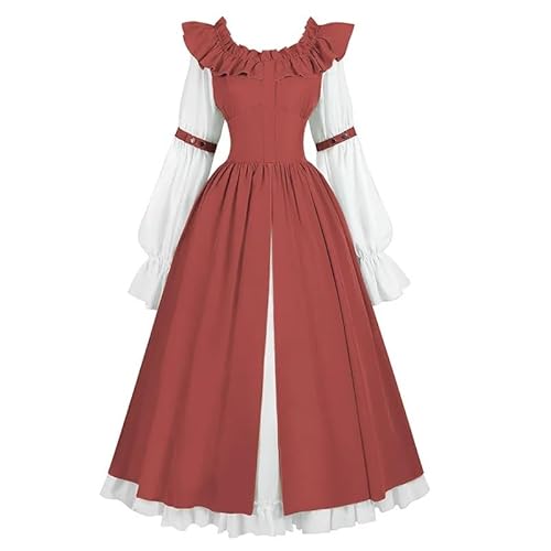 ZACUNXY Mittelalter Kostüm, Mittelalter Kleidung Halloween Mittelalterliches Schulterfreies Elegantes Bandage Maxikleid Ballkleid(Red,M) von ZACUNXY