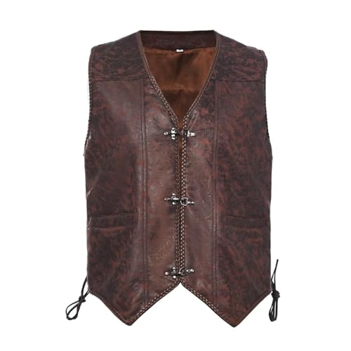 ZACUNXY Mittelalter Kostüm, Mittelalter Kleidung Herren Weste Mittelalter Vintage Ärmellose Halloween Cosplay Kostüm(Brown,LARGE_OTHER) von ZACUNXY