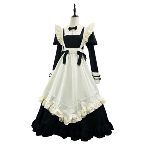 ZACUNXY Mittelalter Kostüm, Mittelalter Kleidung Klassisches Kleid Langarm Cosplay Kostüm mit Schürze Anzug Schwarze Kleidung(S) von ZACUNXY