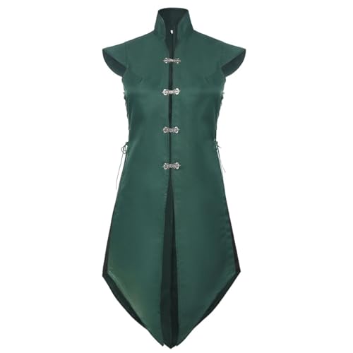 ZACUNXY Mittelalter Kostüm, Mittelalter Kleidung Mittelalterliche Weste Frack for Frauen ärmellose seitenlose Wappenrock lange Jacke Halloween Kostüm(Green,SMALL_OTHER) von ZACUNXY