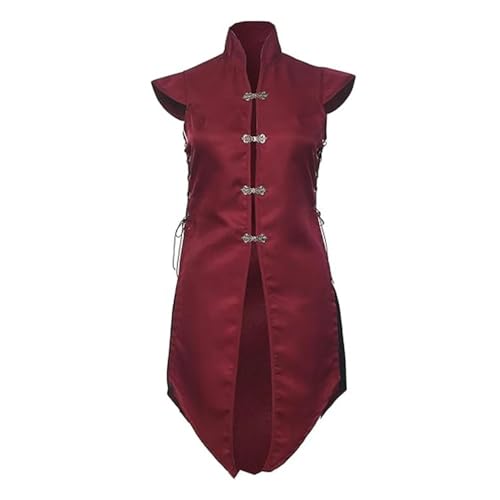 ZACUNXY Mittelalter Kostüm, Mittelalter Kleidung Mittelalterliche Weste Frack for Frauen ärmellose seitenlose Wappenrock lange Jacke Halloween Kostüm(Red,SMALL_OTHER) von ZACUNXY