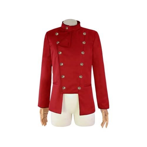ZACUNXY Mittelalter Kostüm, Mittelalter Kleidung Mittelalterlicher Gentleman-Stehkragen, Cosplay-Zweireiher-Blazer, einfarbig, schmale Passform, Jacke, Zeremonienmeister, Performance-Kleidung(Red,S) von ZACUNXY