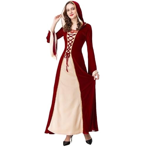 ZACUNXY Mittelalter Kostüm, Mittelalter Kleidung Mittelalterliches Langes Kleid Damen Gothic Retro Kostüm Halloween Elegantes(S) von ZACUNXY