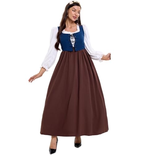 ZACUNXY Mittelalter Kostüm, Mittelalter Kleidung VIP FASHION Renaissance-Dienstmädchenkleid mit Weste, europäisches Mittelalterkostüm for historische Nachstellungen, Vintage-Diener-Party-Outfit(L) von ZACUNXY