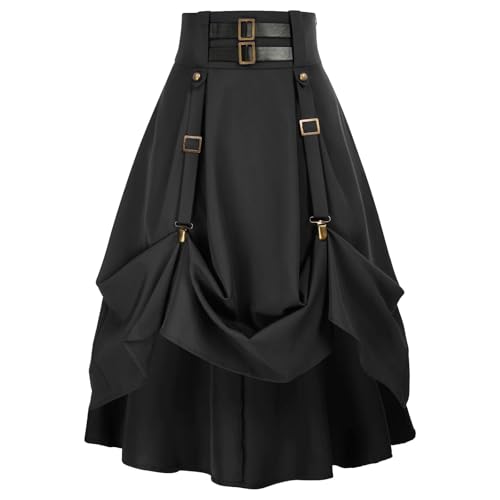 ZACUNXY Mittelalter Kostüm, Mittelalter Kleidung Vintage Damen Röcke Gothic Mittelalter Partykleid(Black,LARGE_SKIRT) von ZACUNXY