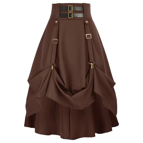 ZACUNXY Mittelalter Kostüm, Mittelalter Kleidung Vintage Damen Röcke Gothic Mittelalter Partykleid(Brown,SMALL_SKIRT) von ZACUNXY