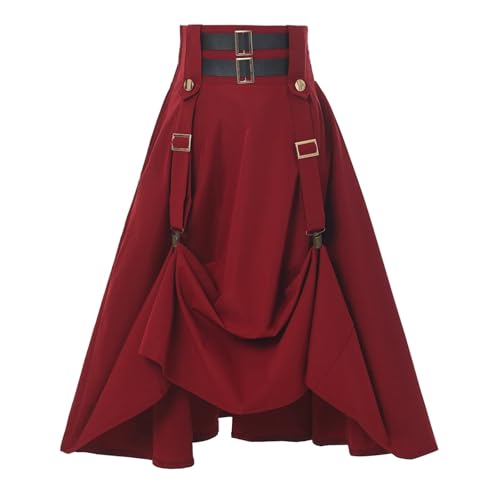 ZACUNXY Mittelalter Kostüm, Mittelalter Kleidung Vintage Damen Röcke Gothic Mittelalter Partykleid(Red,SMALL_SKIRT) von ZACUNXY