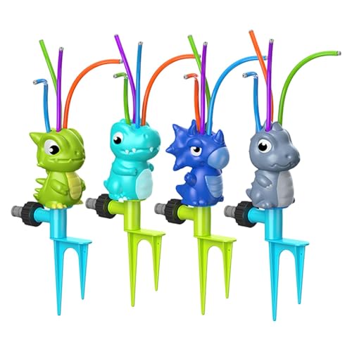 Wassersprühsprinkler für den Außenbereich für Kinder und Haustiere, niedliches Dinosaurier-Sprinklerspielzeug mit 4 Wackelröhren, Sommer-Sprinklerspielzeug für den Rasen im Hinterhof von ZAGARO