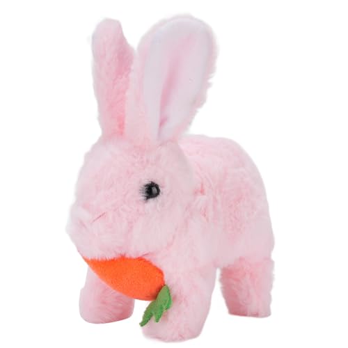 ZAICOLER Realistischer Hasen, Plüsch Kaninchenspielzeug Realistischer Hasen Spielzeug Elternteil Kinder Interaktion Elektrischer Sprung Kaninchen für Kinder (PINK) von ZAICOLER