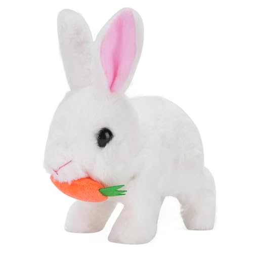 ZAICOLER Realistischer Hasen, Plüsch Kaninchenspielzeug Realistischer Hasen Spielzeug Elternteil Kinder Interaktion Elektrischer Sprung Kaninchen für Kinder (White) von ZAICOLER