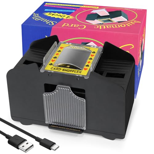 ZAKVOP Kartenmischmaschine Elektrische 4 Decks, USB/Batteriebetrieben Automatischer Kartenmischer für Pokerkarten, UNO, Skip BO Skyjo Kartenmischgerät Card Shuffler von ZAKVOP