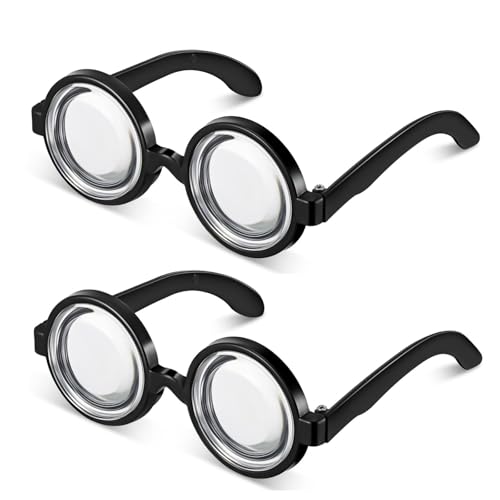 ZALAOR 2 Stück schwarze runde lustige Nerd-Brille: Neuheit Brille für Fasching - Scherzbrille mit albernem Look - ideal für Halloween Party Schule Spielen Cosplay Weihnachten Karneval von ZALAOR