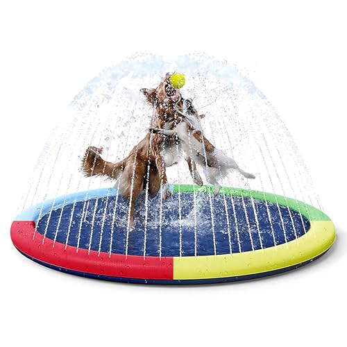 ZALBYUY Splash Pad für Hunde, 170 cm, rutschfest, dick, Sprinkler, Pool, Outdoor-Spielmatte, Sommerspaß, Hinterhof, Wasserspielzeug für Welpen, große Haustiere von ZALBYUY