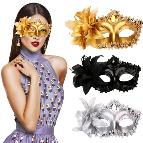 ZALHIN 3 Stück Venezianische Maske Paar – Faszinierende Maskerade Maske mit einzigartigem Design und erstaunlicher Anpassungsfähigkeit von ZALHIN