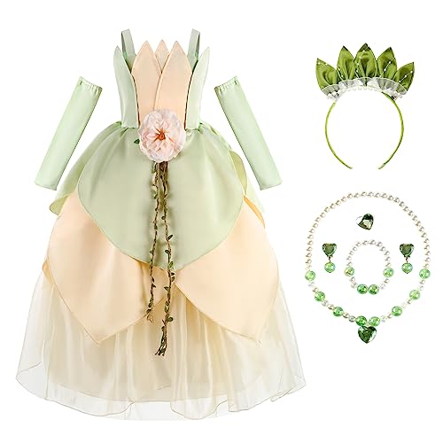 ZALOORIY Prinzessinnen-Kostüm für Mädchen, Geburtstag, Halloween, verkleiden sich Outfits mit Zubehör (Grün, 4-5T) von ZALOORIY