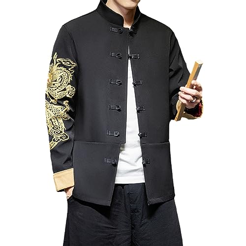 Traditionelle chinesische bestickte Drachenkleidung für Herren, Kung Fu Tai Chi Meister-Kostüm, Tang-Anzug, Oberteil, Jacke, Größe X-M Traditionelle chinesische bestickte Drachenkleidung für Herren, Kung Fu Tai Chi Meister-Kostüm, Tang-Anzug, Oberteil, Jacke, Größe X-M von ZALTAS