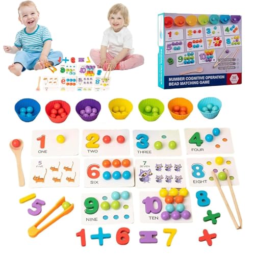 Montessori Arithmetic Math Toy Set, Silicone Digital Learning with Beads, Chopsticks & Spoons, Number Crunching Clip Bead Matching, Number Blocks (Regular Version) von ZANWANXIN