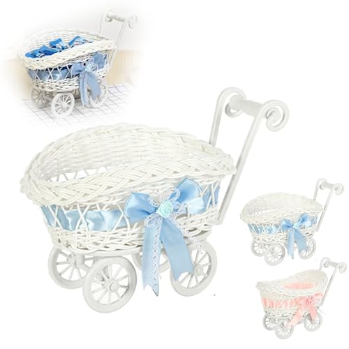 Wicker Baby Carriage for Baby Shower, Wicker Stroller for Babys Shower, Carriage Centerpieces for Tables, Rattan Babys Carriages Showers Birthday Party Decorations (Blue) von ZANWANXIN