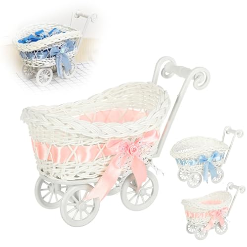Wicker Baby Carriage for Baby Shower, Wicker Stroller for Babys Shower, Carriage Centerpieces for Tables, Rattan Babys Carriages Showers Birthday Party Decorations (Pink) von ZANWANXIN