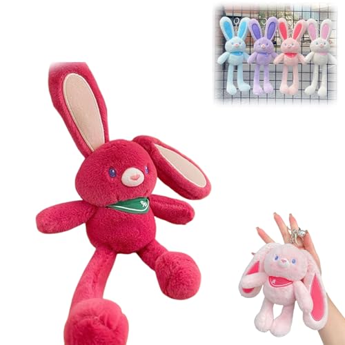 ZANWANXIN Pull-Up Rabbit Plush Toy, Easter Bunny Pull-up Toys, Pull-Out Funny Rabbit Plush Keychain, Pull up Rabbit Pendant, Handmade Soft Bunny Keychain, Funny Interactive Bunny Toy (Rose Red) von ZANWANXIN