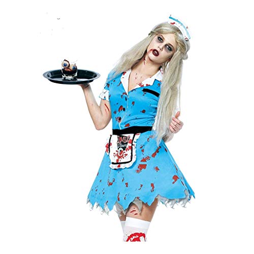 Halloween Kleider für Frauen Halloween Kostüm Blutige Zombie Kellner Kleidung Zombie Kellnerin Kostüm Halloween Horror Diener Cosplay Kostüm (Farbe: Blau, Größe: M) von ZANZAN