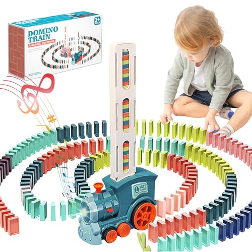 Domino Zug Spielzeug Set für Kinder, 100 Stück Automatische Domino Verlegung Zug, Elektrischer Zug mit Ton, Kinder Bausteine ​​Stapelung Spiel Spielzeug für ab 3 Jahren Jungen und Mädchen (Zyan) von ZAOSMUS
