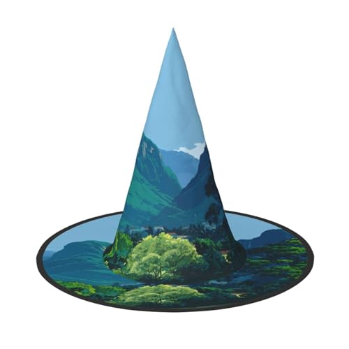 Favorite Berge und Gewässer Halloween Hut - Gruseliges Party-Kostüm-Accessoire mit Volldruck-Design - Leichter faltbarer Hexenhut für Halloween, Karneval, Maskerade & Rollenspiel-Events von ZAQXSWCDEV
