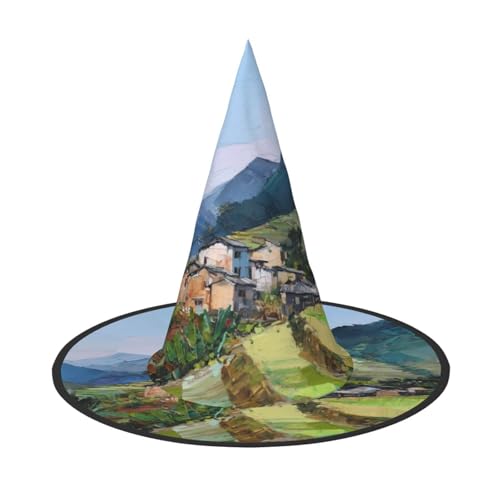 Favorite Berge und Gewässer Halloween Hut - Gruseliges Party-Kostüm-Accessoire mit Volldruck-Design - Leichter faltbarer Hexenhut für Halloween, Karneval, Maskerade & Rollenspiel-Events von ZAQXSWCDEV